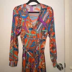 ILLord Bold Multicolor Long Sleeve Belted Dress Belt Graphics 1X